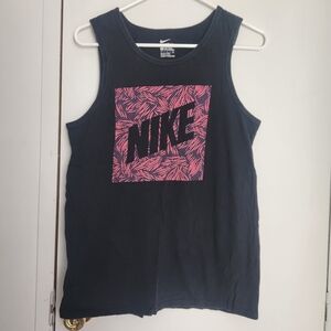 The Nike Tee Athletic Cut Black Tank Top Pink and Blue Logo Men's Size Small